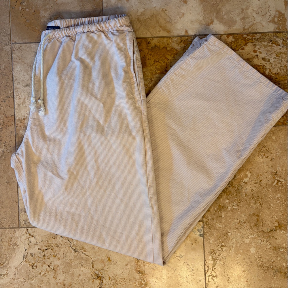 Brandy Melville Cream Striped Drawstring Pants